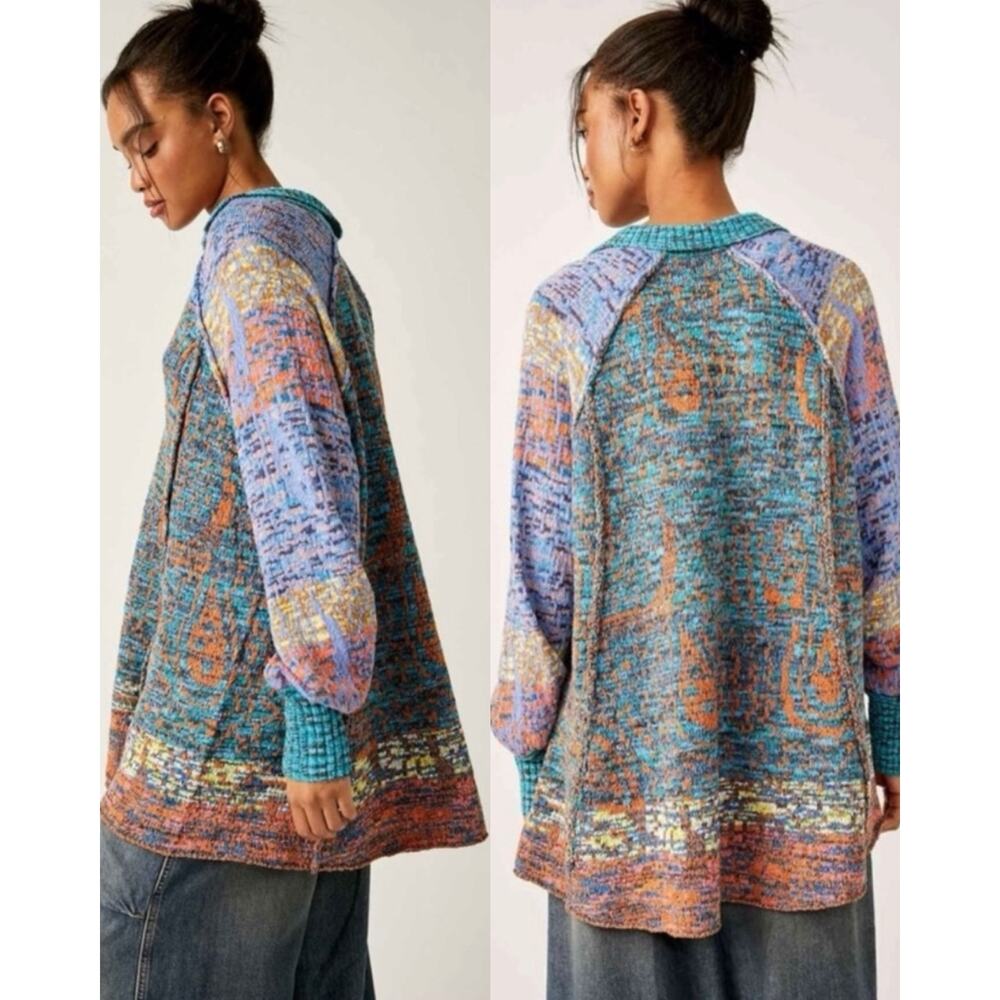 Free People Bohemian Seasons Of Sun Oversized Tunic Sweater Dress XL 70s Fall - Picture 4 of 12